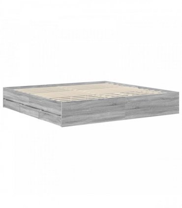 vidaXL Bed Frame with Drawer Grey Sonoma 200 x 200 cm Engineer Wood