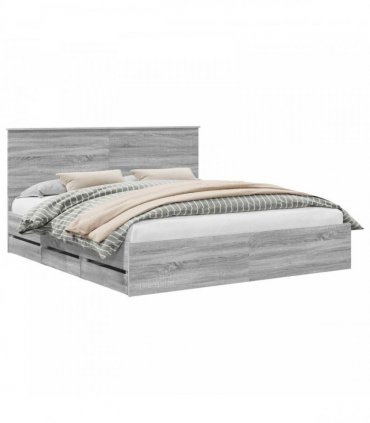 vidaXL Bed Frame with Drawer Grey Sonoma 180 x 200 cm Engineer Wood