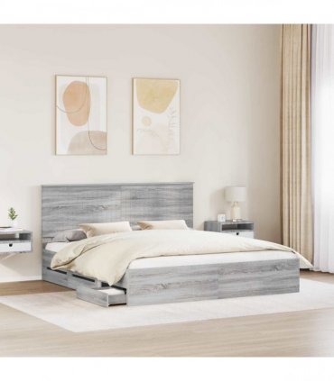 vidaXL Bed Frame with Drawer Grey Sonoma 180 x 200 cm Engineer Wood