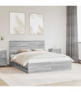 vidaXL Bed Frame with Drawer Grey Sonoma 160 x 200 cm Engineer Wood