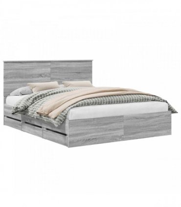 vidaXL Bed Frame with Drawer Grey Sonoma 160 x 200 cm Engineer Wood