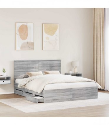 vidaXL Bed Frame with Drawer Grey Sonoma 160 x 200 cm Engineer Wood