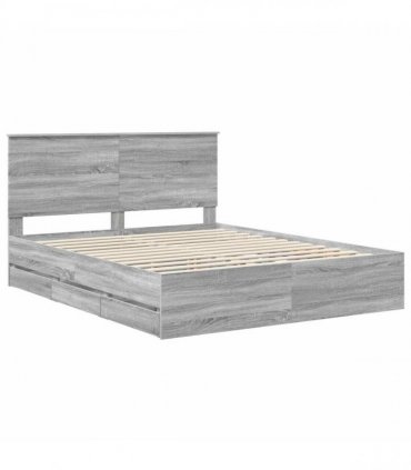 vidaXL Bed Frame with Drawer Grey Sonoma 160 x 200 cm Engineer Wood