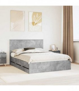vidaXL Bed Frame with Drawer Concrete Grey 150 x 200 cm Engineer Wood