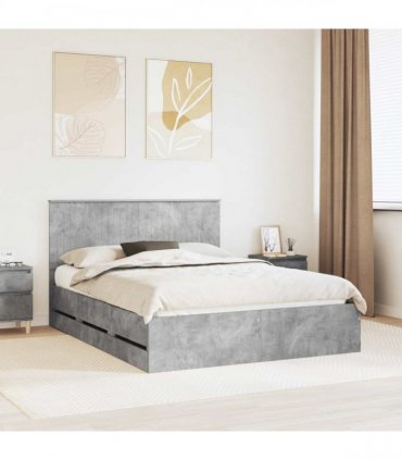 vidaXL Bed Frame with Drawer Concrete Grey 150 x 200 cm Engineer Wood