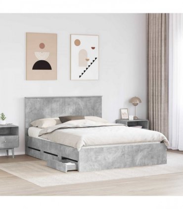 vidaXL Bed Frame with Drawer Concrete Grey 150 x 200 cm Engineer Wood