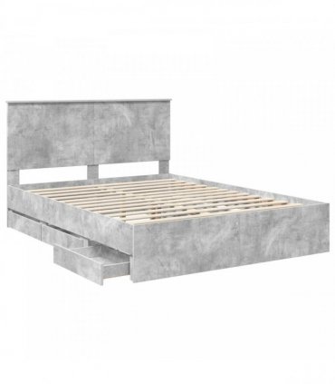 vidaXL Bed Frame with Drawer Concrete Grey 150 x 200 cm Engineer Wood