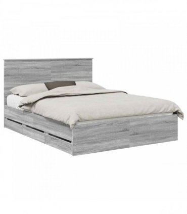 vidaXL Bed Frame with Drawer Grey Sonoma 150 x 200 cm Engineer Wood