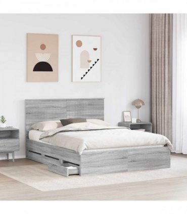 vidaXL Bed Frame with Drawer Grey Sonoma 150 x 200 cm Engineer Wood