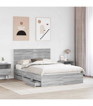 vidaXL Bed Frame with Drawer Grey Sonoma 140 x 200 cm Engineer Wood