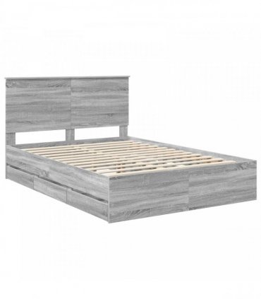 vidaXL Bed Frame with Drawer Grey Sonoma 140 x 200 cm Engineer Wood