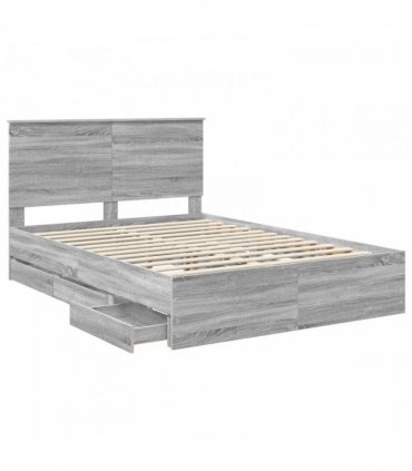 vidaXL Bed Frame with Drawer Grey Sonoma 140 x 200 cm Engineer Wood