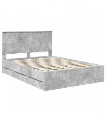 vidaXL Bed Frame with Drawer Concrete Grey 140 x 190 cm Engineer Wood