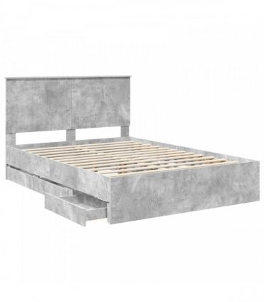 vidaXL Bed Frame with Drawer Concrete Grey 140 x 190 cm Engineer Wood