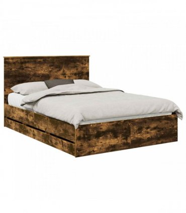 vidaXL Bed Frame with Drawer Smoked Oak 135 x 190 cm Engineer Wood