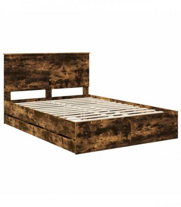 vidaXL Bed Frame with Drawer Smoked Oak 135 x 190 cm Engineer Wood