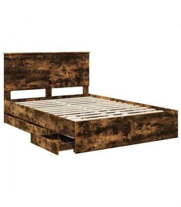 vidaXL Bed Frame with Drawer Smoked Oak 135 x 190 cm Engineer Wood