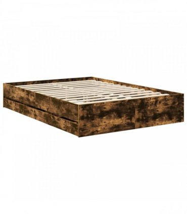vidaXL Bed Frame with Drawer Smoked Oak 135 x 190 cm Engineer Wood