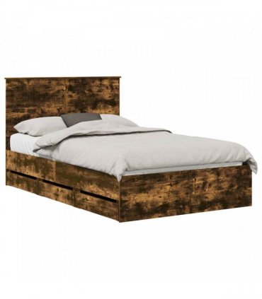vidaXL Bed Frame with Drawer Smoked Oak 120 x 200 cm Engineer Wood
