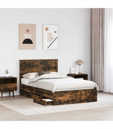 vidaXL Bed Frame with Drawer Smoked Oak 120 x 200 cm Engineer Wood