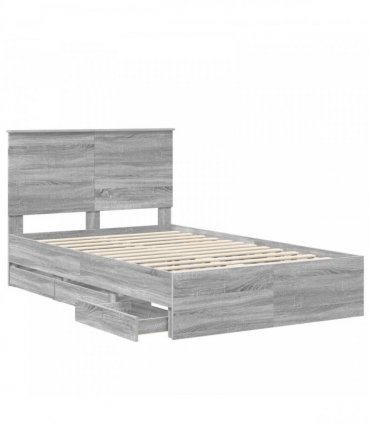 vidaXL Bed Frame with Drawer Grey Sonoma 120 x 190 cm Engineer Wood
