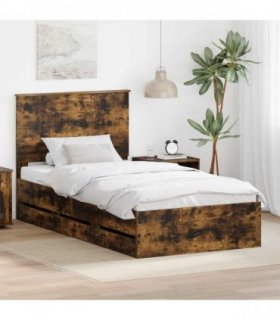 vidaXL Bed Frame with Drawer Smoked Oak 100 x 200 cm Engineer Wood