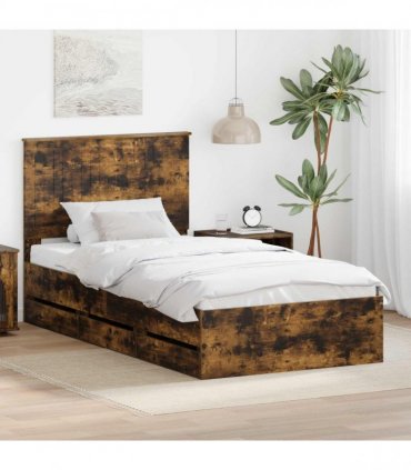 vidaXL Bed Frame with Drawer Smoked Oak 100 x 200 cm Engineer Wood