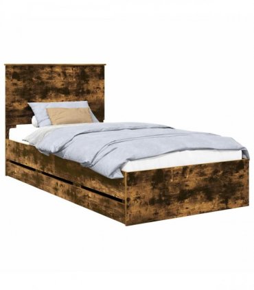 vidaXL Bed Frame with Drawer Smoked Oak 100 x 200 cm Engineer Wood