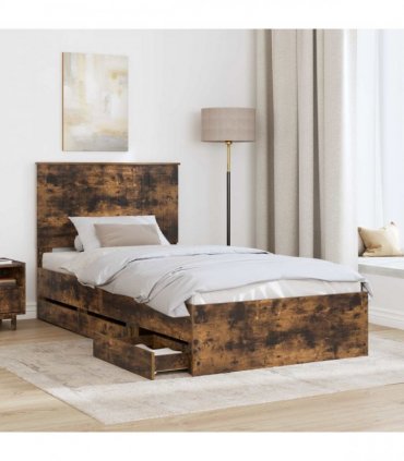 vidaXL Bed Frame with Drawer Smoked Oak 100 x 200 cm Engineer Wood