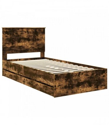 vidaXL Bed Frame with Drawer Smoked Oak 100 x 200 cm Engineer Wood