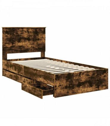 vidaXL Bed Frame with Drawer Smoked Oak 100 x 200 cm Engineer Wood