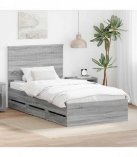 vidaXL Bed Frame with Drawer Grey Sonoma 100 x 200 cm Engineer Wood