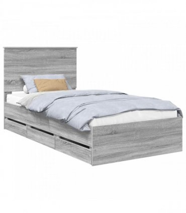 vidaXL Bed Frame with Drawer Grey Sonoma 100 x 200 cm Engineer Wood