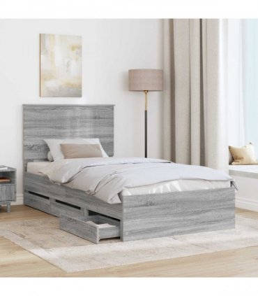 vidaXL Bed Frame with Drawer Grey Sonoma 100 x 200 cm Engineer Wood