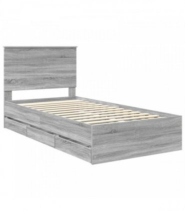 vidaXL Bed Frame with Drawer Grey Sonoma 100 x 200 cm Engineer Wood
