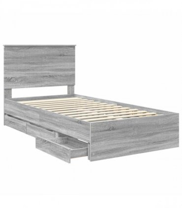 vidaXL Bed Frame with Drawer Grey Sonoma 100 x 200 cm Engineer Wood