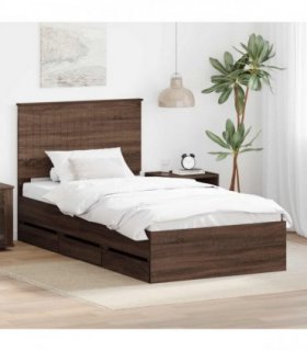 vidaXL Bed Frame with Drawer Brown Oak 100 x 200 cm Engineer Wood