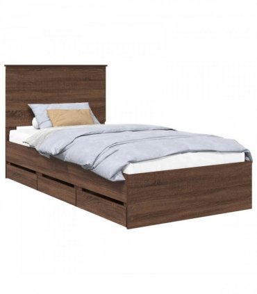 vidaXL Bed Frame with Drawer Brown Oak 100 x 200 cm Engineer Wood