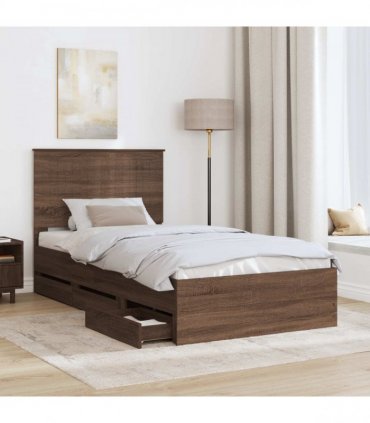 vidaXL Bed Frame with Drawer Brown Oak 100 x 200 cm Engineer Wood