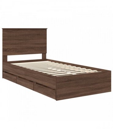 vidaXL Bed Frame with Drawer Brown Oak 100 x 200 cm Engineer Wood
