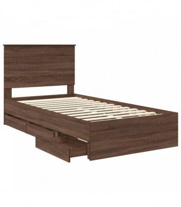 vidaXL Bed Frame with Drawer Brown Oak 100 x 200 cm Engineer Wood