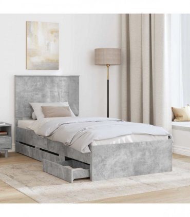 vidaXL Bed Frame with Drawer Concrete Grey 90 x 200 cm Engineer Wood