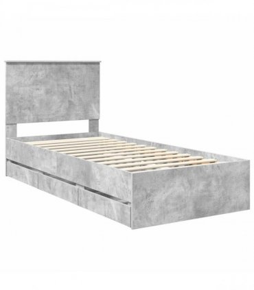 vidaXL Bed Frame with Drawer Concrete Grey 90 x 200 cm Engineer Wood
