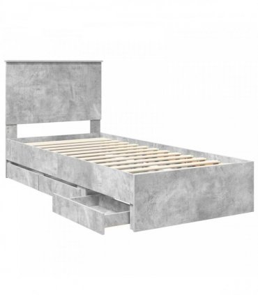 vidaXL Bed Frame with Drawer Concrete Grey 90 x 200 cm Engineer Wood