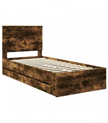 vidaXL Bed Frame with Drawer Smoked Oak 90 x 200 cm Engineer Wood