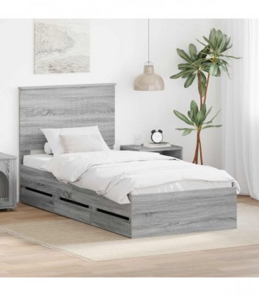 vidaXL Bed Frame with Drawer Grey Sonoma 90 x 200 cm Engineer Wood