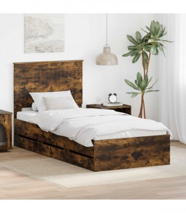 vidaXL Bed Frame with Drawer Smoked Oak 90 x 190 cm Engineer Wood