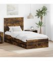 vidaXL Bed Frame with Drawer Smoked Oak 90 x 190 cm Engineer Wood