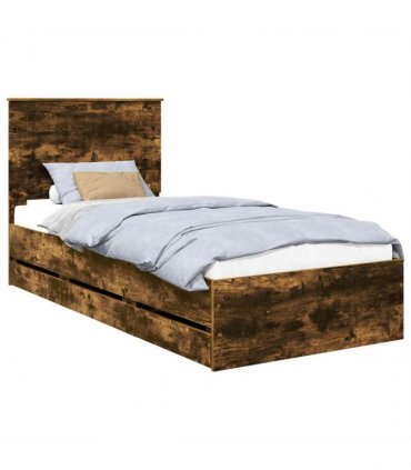 vidaXL Bed Frame with Drawer Smoked Oak 90 x 190 cm Engineer Wood
