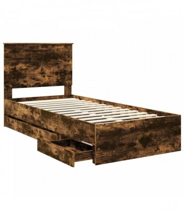 vidaXL Bed Frame with Drawer Smoked Oak 90 x 190 cm Engineer Wood
